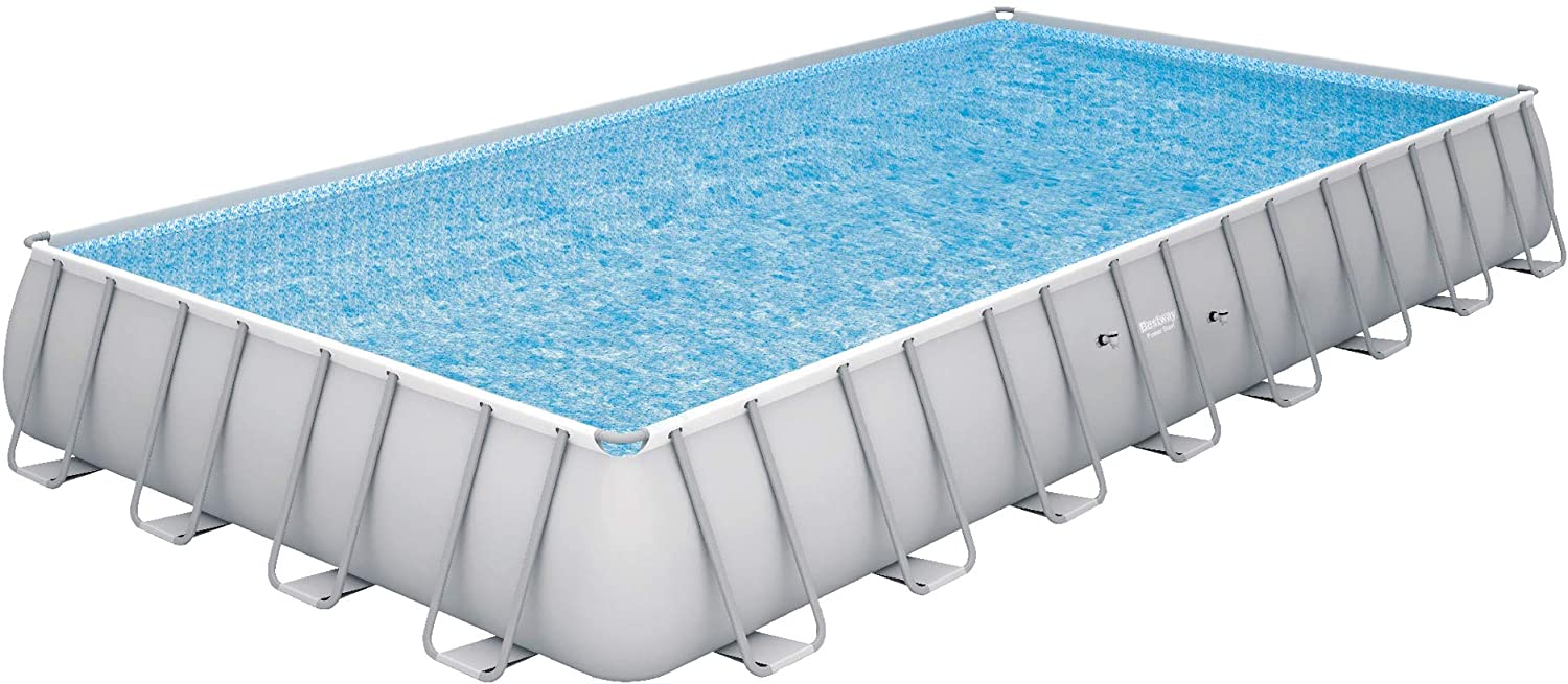 Bestway 56936 Power Steel Piscina Fuori Terra Base, Struttura e Liner, Rettangolare, 956x488x132 cm, Grigio