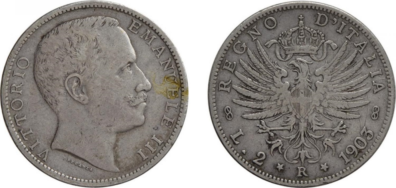 2 lire aquila sabauda Vittorio Emanuele III