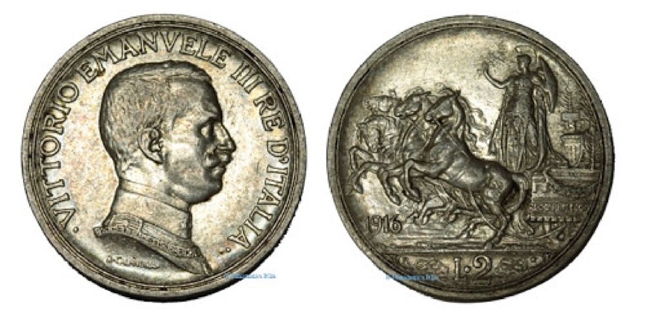 2 lire quadriga briosa Vittorio Emanuele III