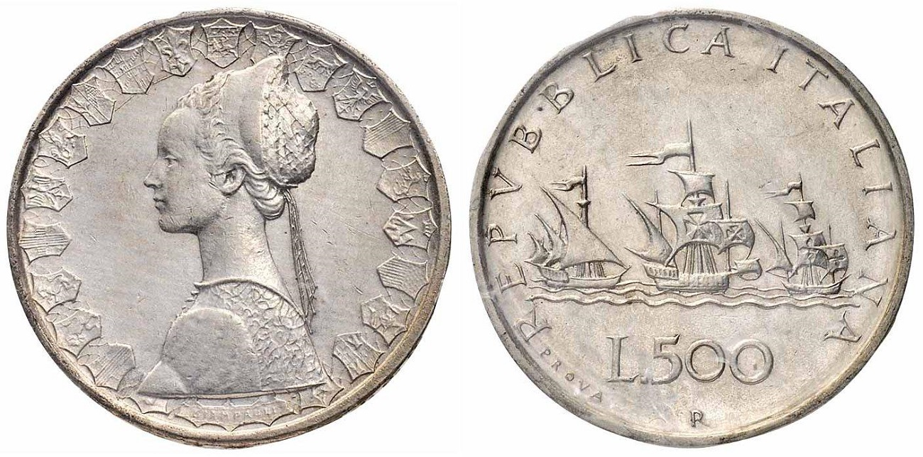 500 Lire d’argento del 1957 di prova