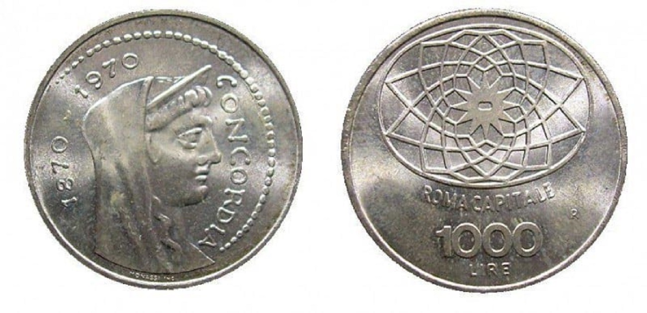 moneta mille lire Roma capitale 1970