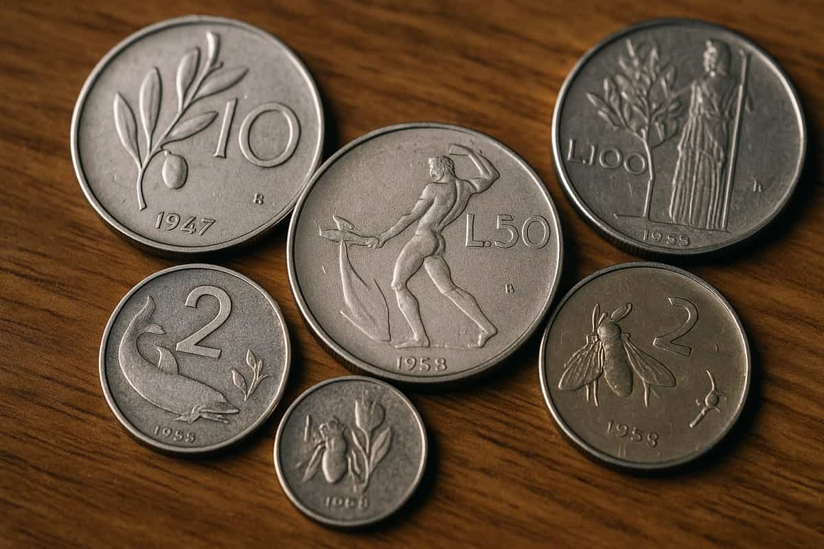 Vecchie lire italiane rare fotografate da vicino, con quotazioni aggiornate al 2025 per collezionisti e appassionati di numismatica