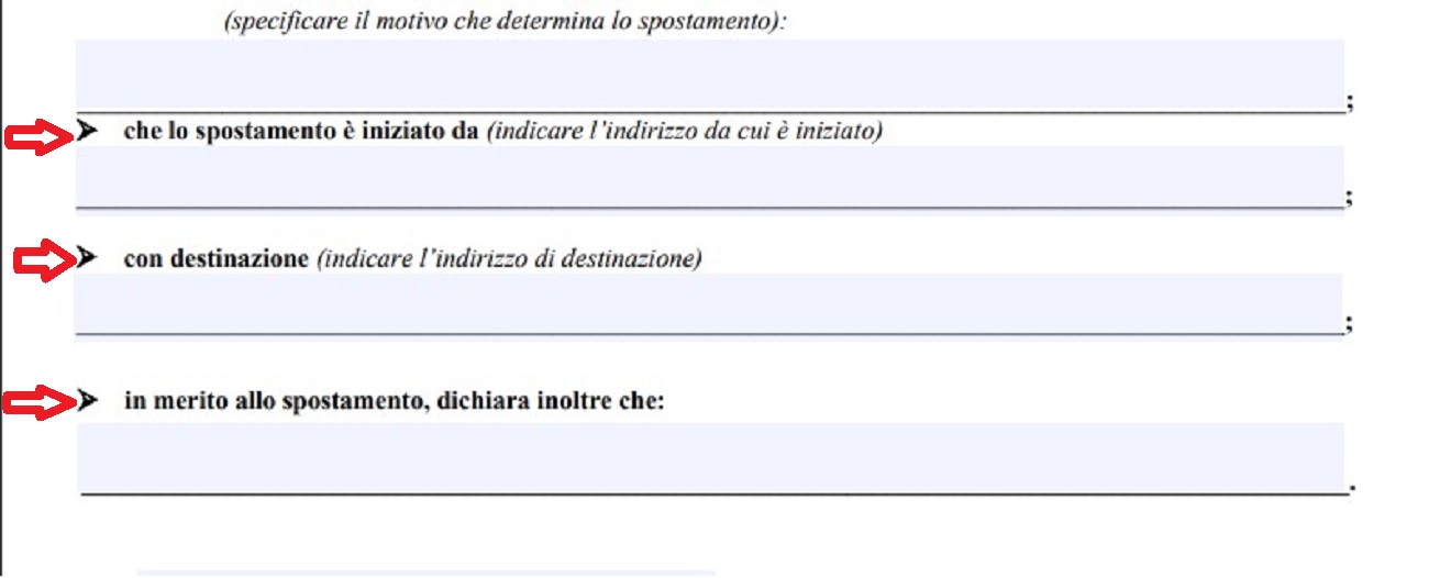 autocertificazione motivo dello spostamento