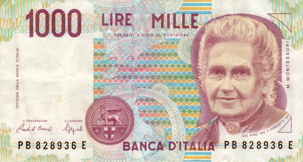 Bancota da 1000 lire Maria Montessori