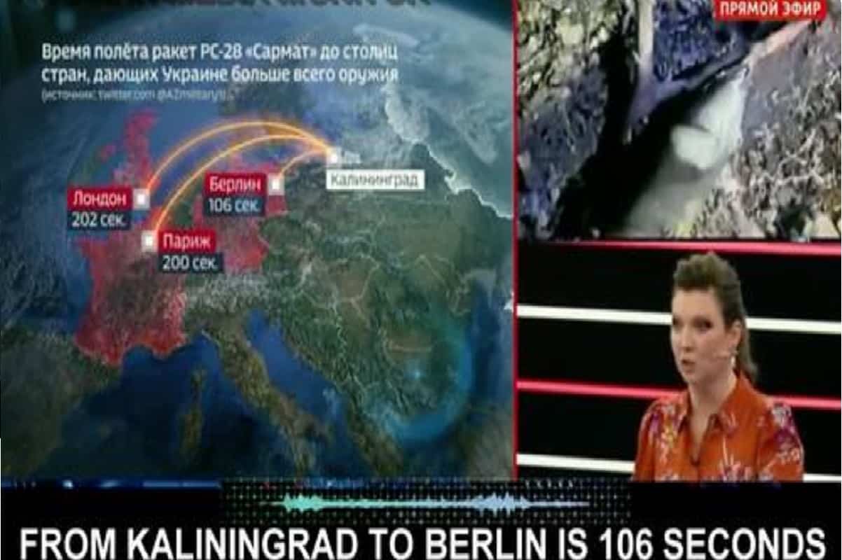 Missile Sarmat traiettorie su capitali UE (trasmissione 60 minutes)