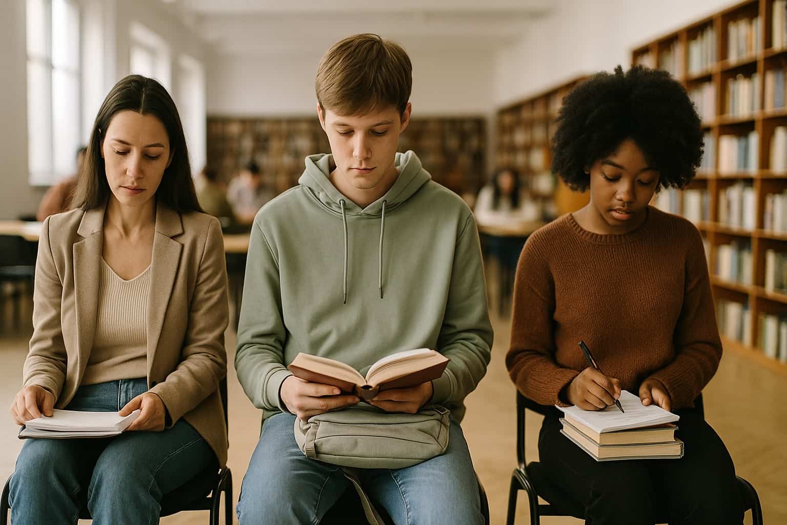 studenti universitari che studiano in biblioteca per ottenere bonus figli 2025