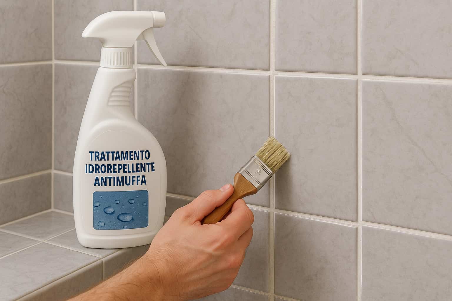applicazione di trattamento idrorepellente antimuffa sulle fughe del box doccia
