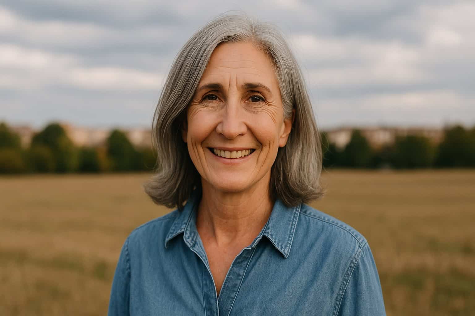 Donna sorridente all’aperto che rappresenta la libertà di andare in pensione a 60 anni