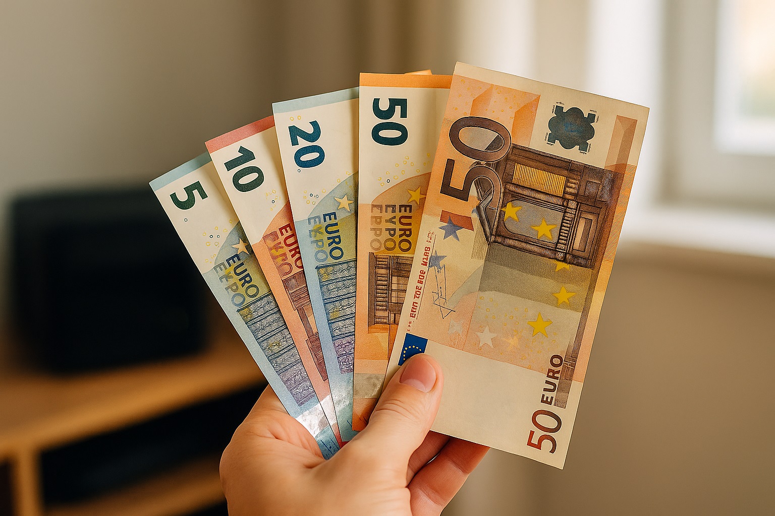 Mano che tiene banconote in euro, simbolo della riserva di contanti consigliata dalla BCE per le emergenze