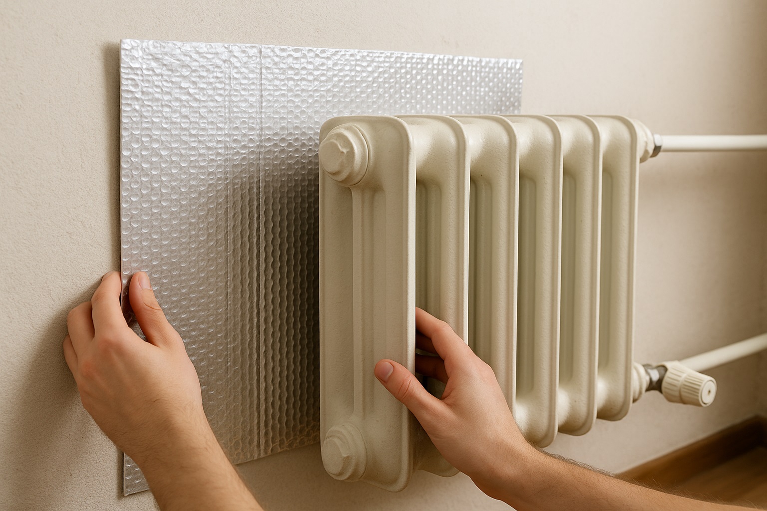 Applicare un foglio riflettente dietro al termosifone aiuta a spingere il calore verso l’interno della stanza, migliorando l’efficienza del riscaldamento e riducendo gli sprechi
