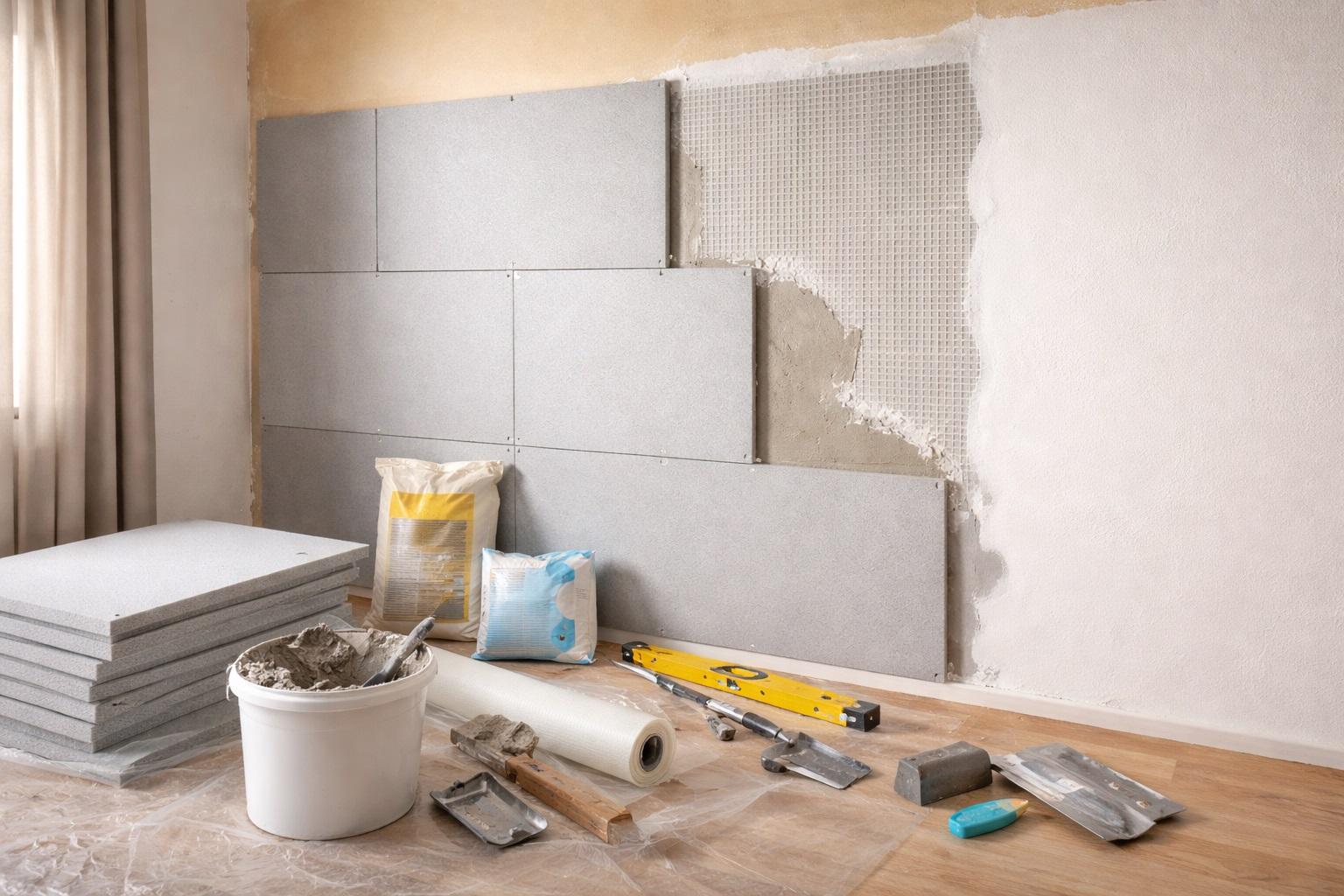 Installazione di un cappotto termico interno fai da te con pannelli isolanti e rete, per ridurre il freddo e migliorare l’isolamento della casa.