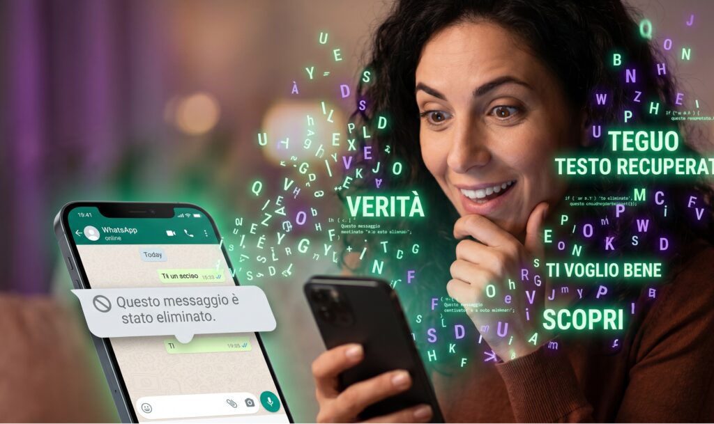 Un primo piano di una persona che guarda lo smartphone con un'espressione di stupore