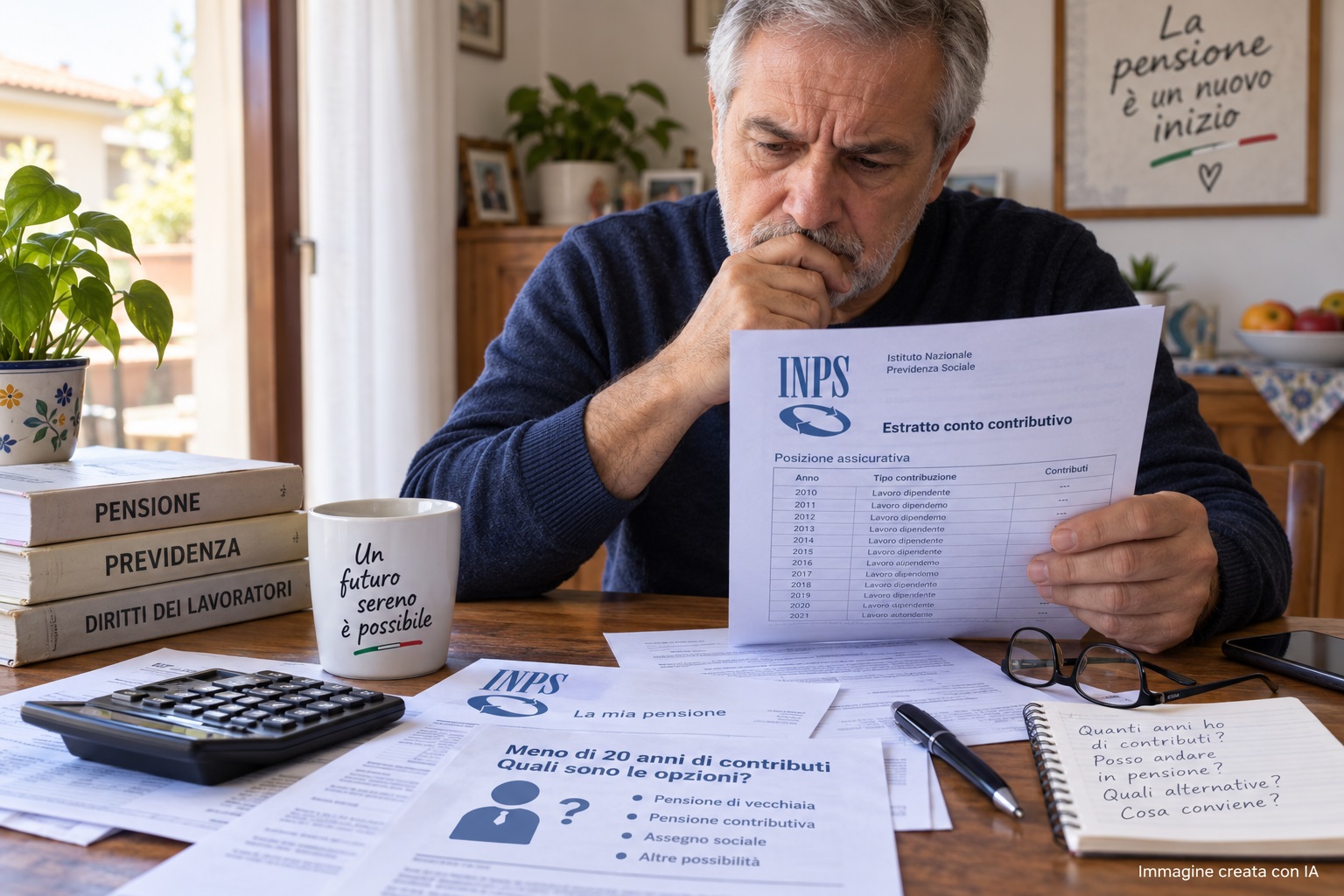 Persona vicina alla pensione controlla l'estratto conto INPS con meno di 20 anni di contributi