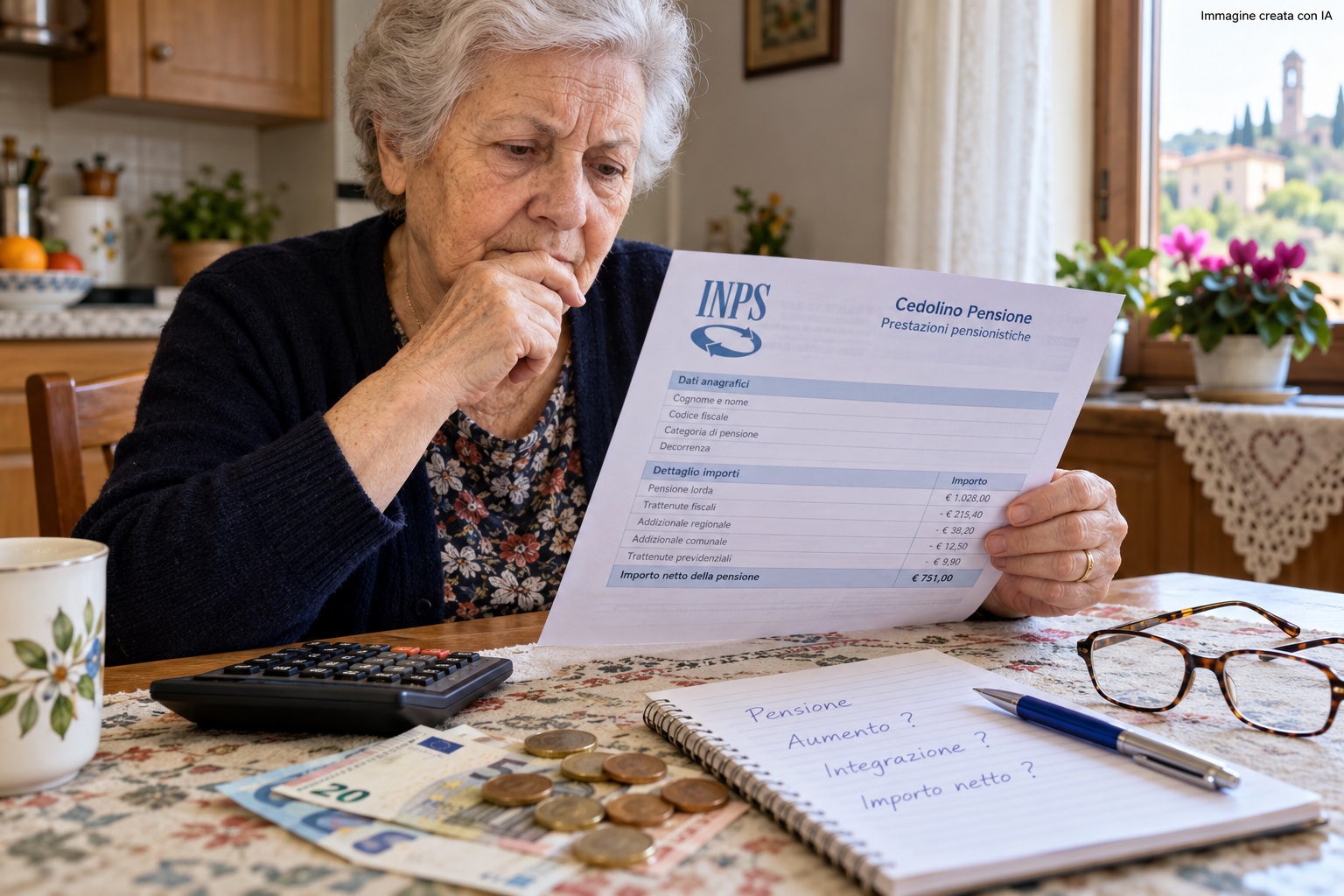 Pensionato over 70 controlla il cedolino INPS per verificare la maggiorazione sulla pensione