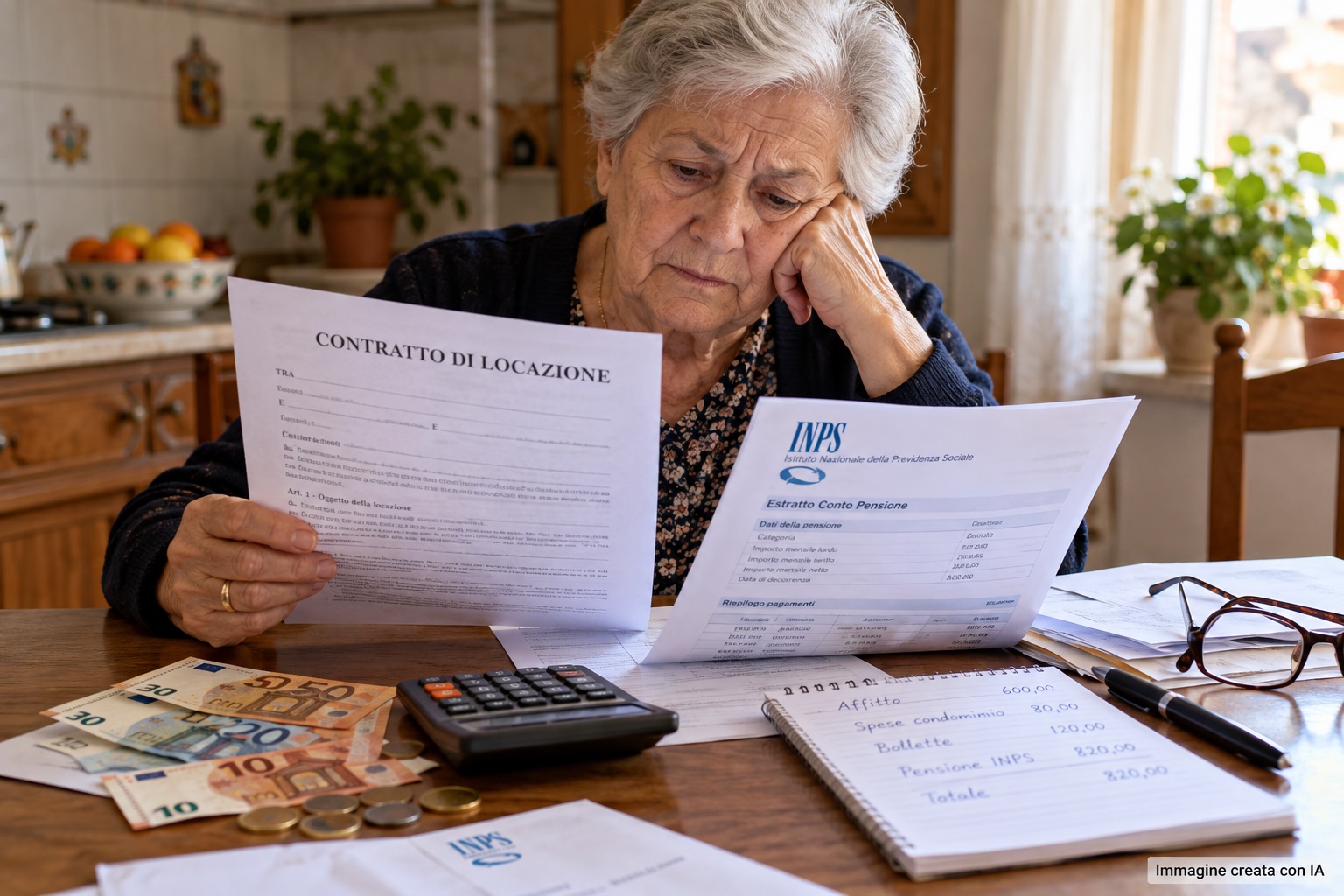 Pensionato over 67 con pensione bassa controlla contratto di affitto e documenti INPS